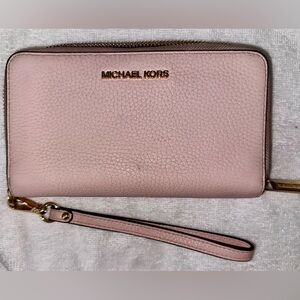 Michael Kors Blush Pink Wristlet with Gold Accents